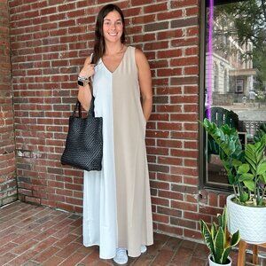 Sugarlips NEW // Cream Color Block Shift Maxi Dress